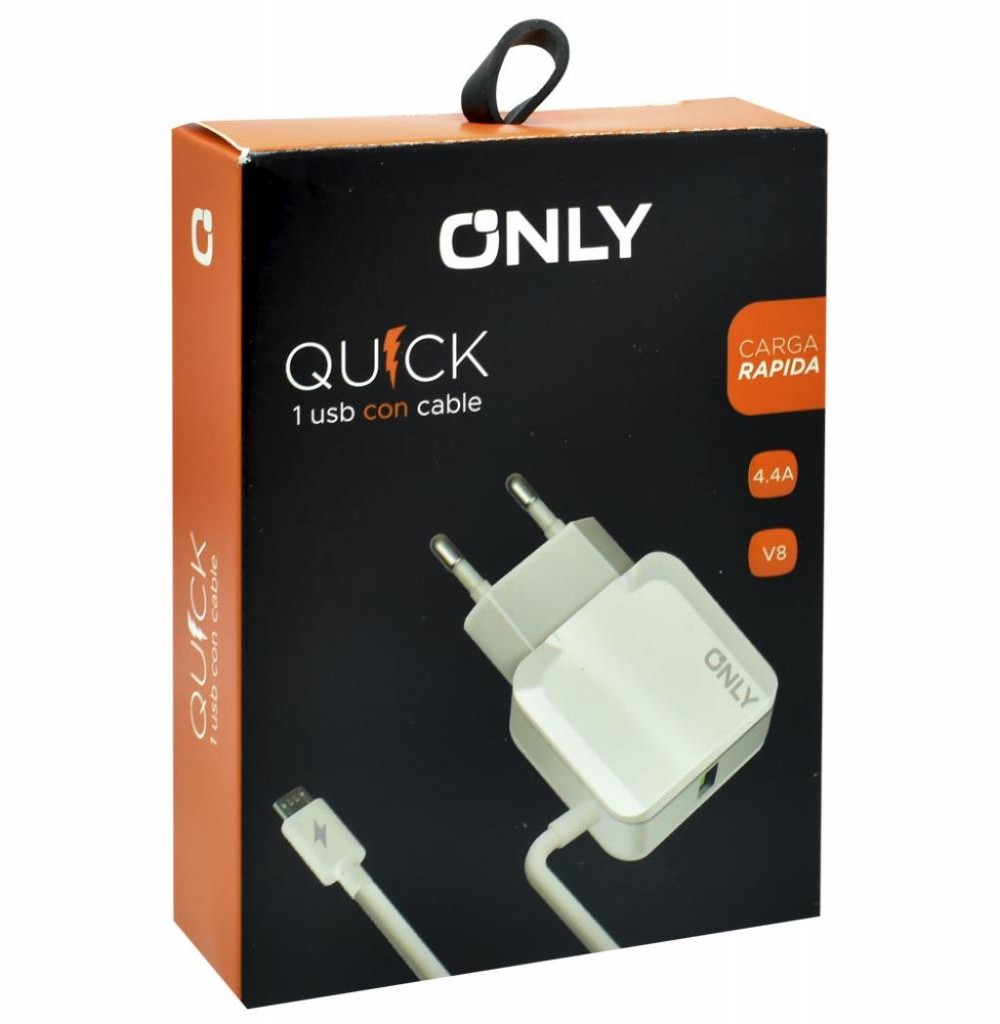 Carregador Only Quick MOD02 1 USB+Cabo V8 Branco