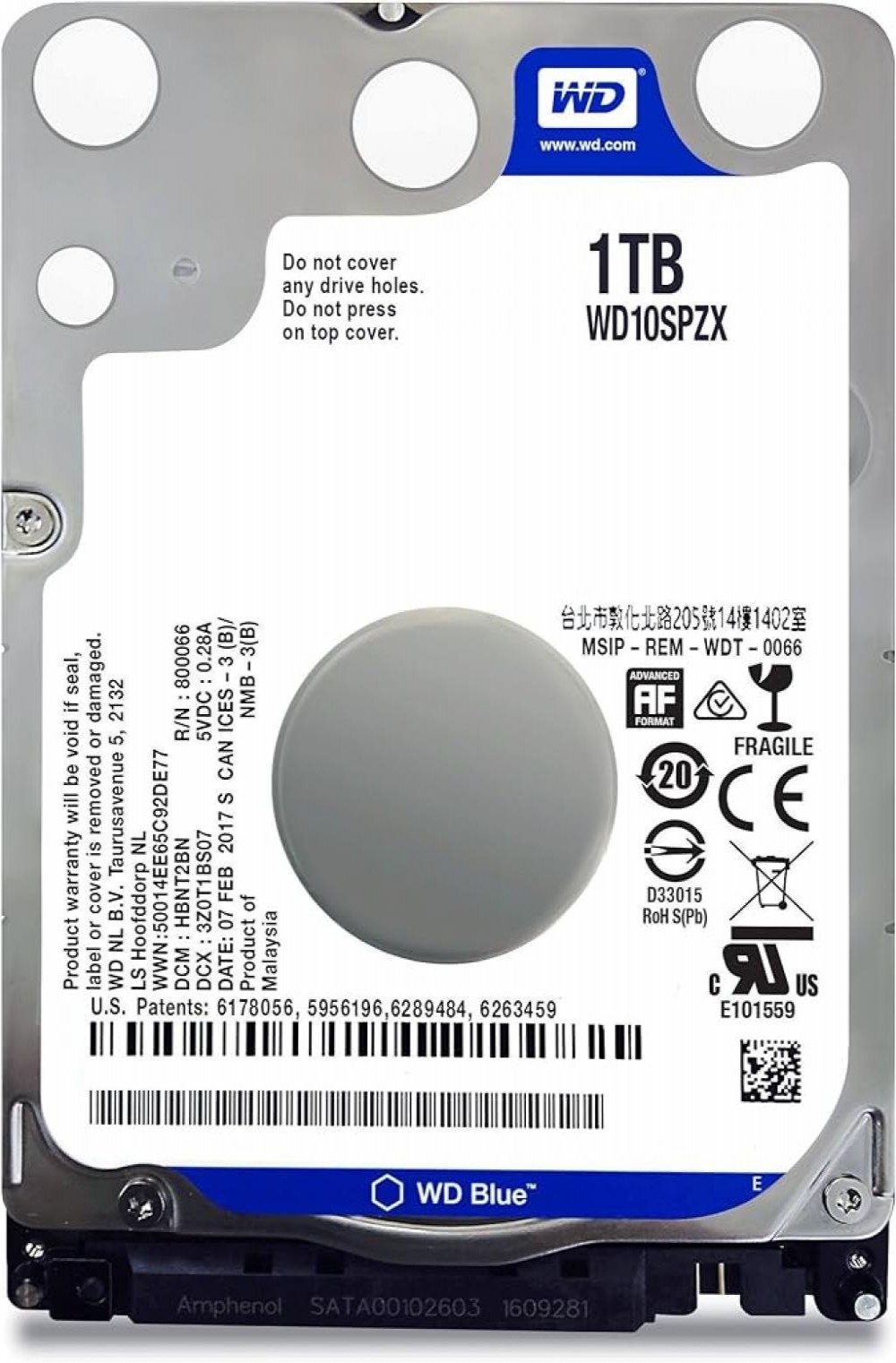 HD P/ Notebook Sata 1TB WD 5400 Blue 128MB WD10SPZX