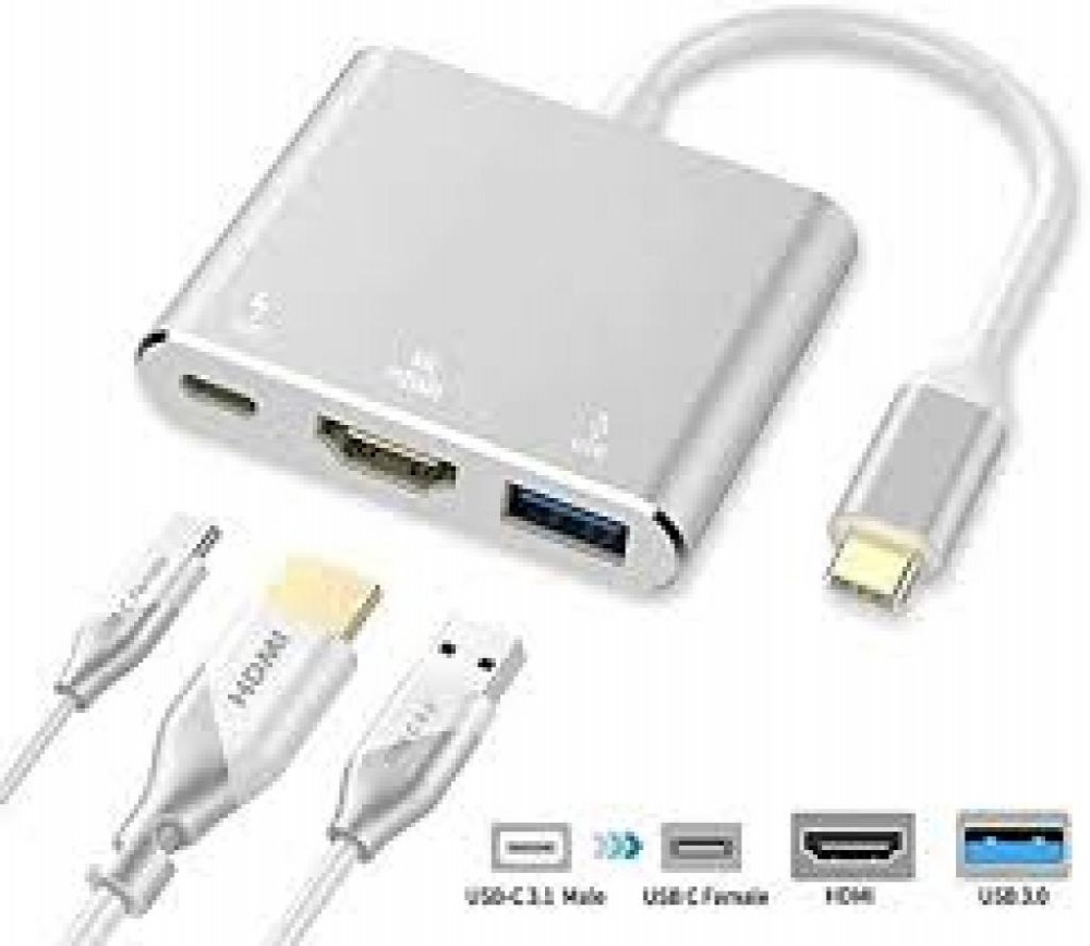 Adaptador USB-C/HDMI/USB-C/USB CINZA HYPER+ P/APPLE