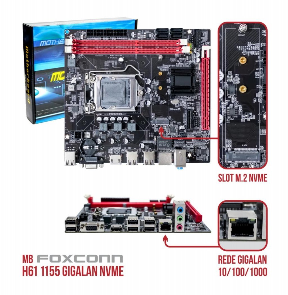 Placa Mae Intel (1155) FOXCONN H61 GIGALAN/HDMI/NVME