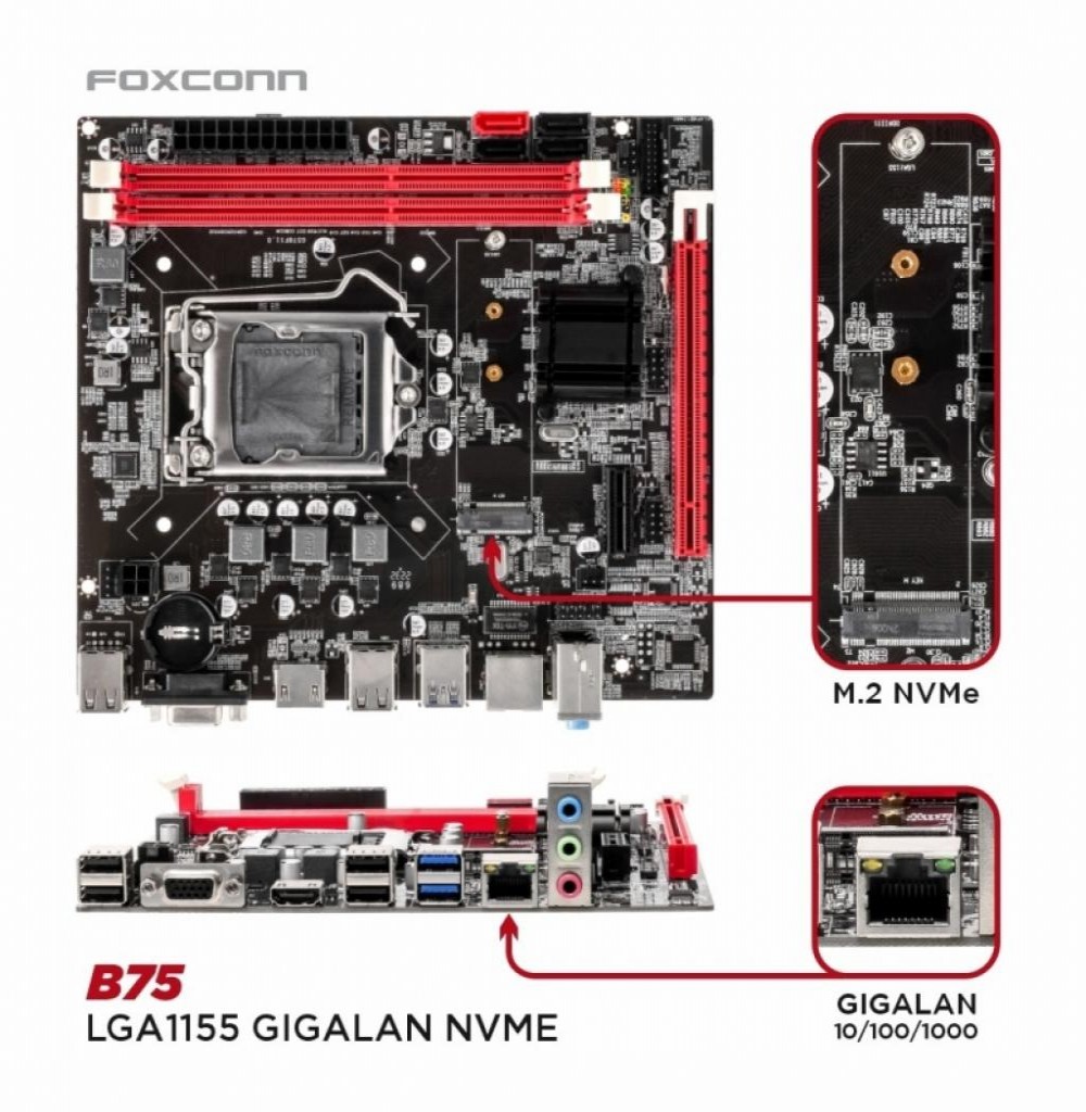 Placa Mae Intel (1155) FOXCONN B75 GIGALAN/HDMI/NVME