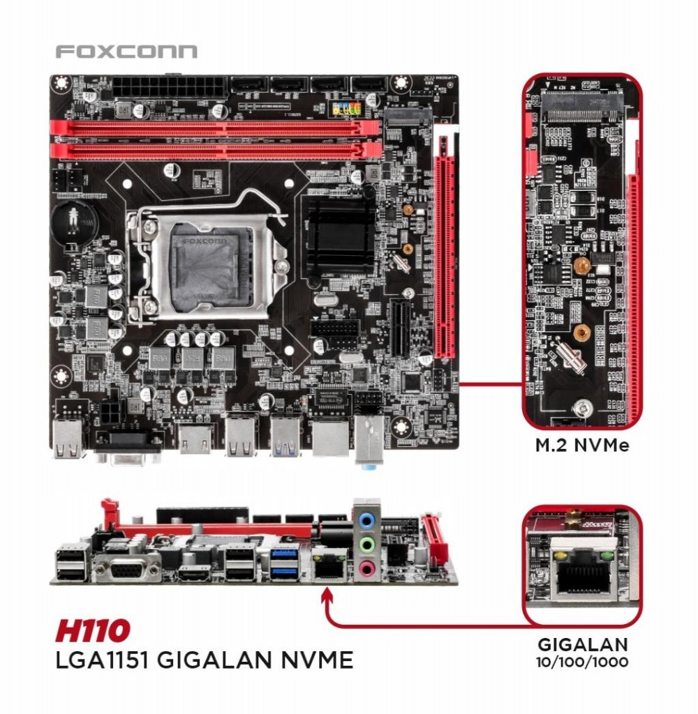 Placa Mae Intel (1151) FOXCONN H110 GIGALAN/HDMI/NVME