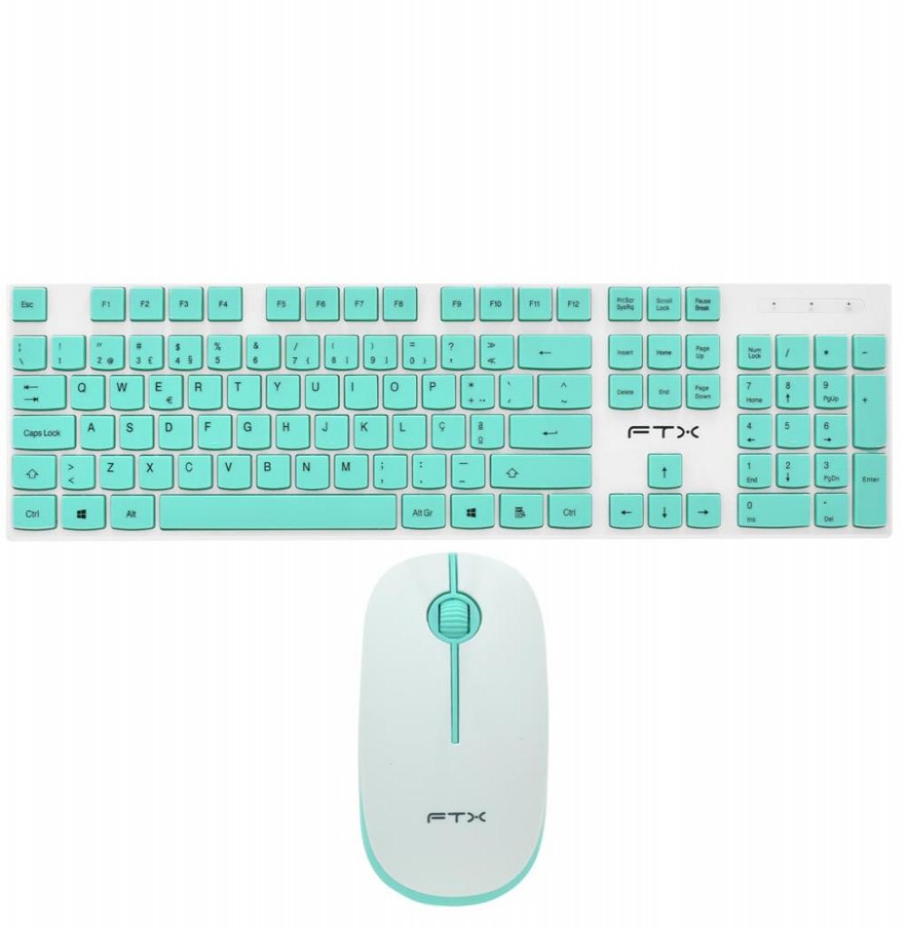 Teclado BT FTX FTXGK600 C/Mouse S/Fio Branco/Verde Espanhol