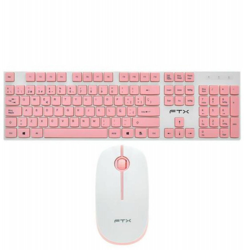 Teclado BT FTX FTXGK600 C/Mouse S/Fio Branco/Rosa Espanhol