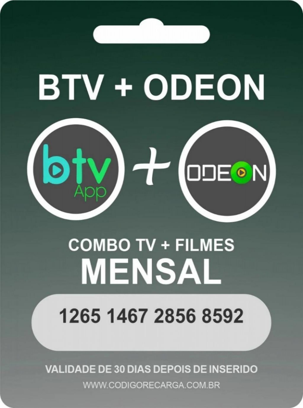 Receptor Cartão de Ativação BTV Canais Odeon 1 Ano