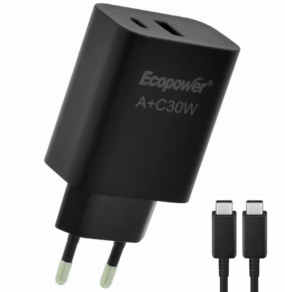 Carregador de Celular Ecopower 30W EP-7091 USB-A+C Preto