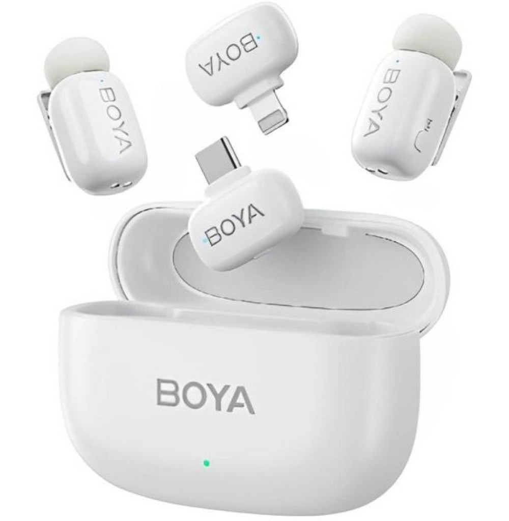 Microfone Boya Mini 13 2TX+1RX Dual C+Lighting Branco Dual