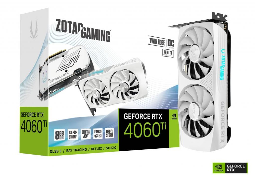 Placa de Vídeo  8GB EXP. GF-RTX4060TI Zotac Twin Edge White (ZT-D40610Q-10M)